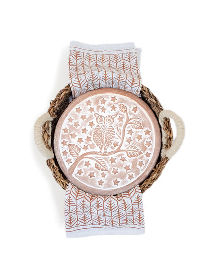 KORISSA Bread Warmer & Basket Gift Set with Tea Towel - Owl Round