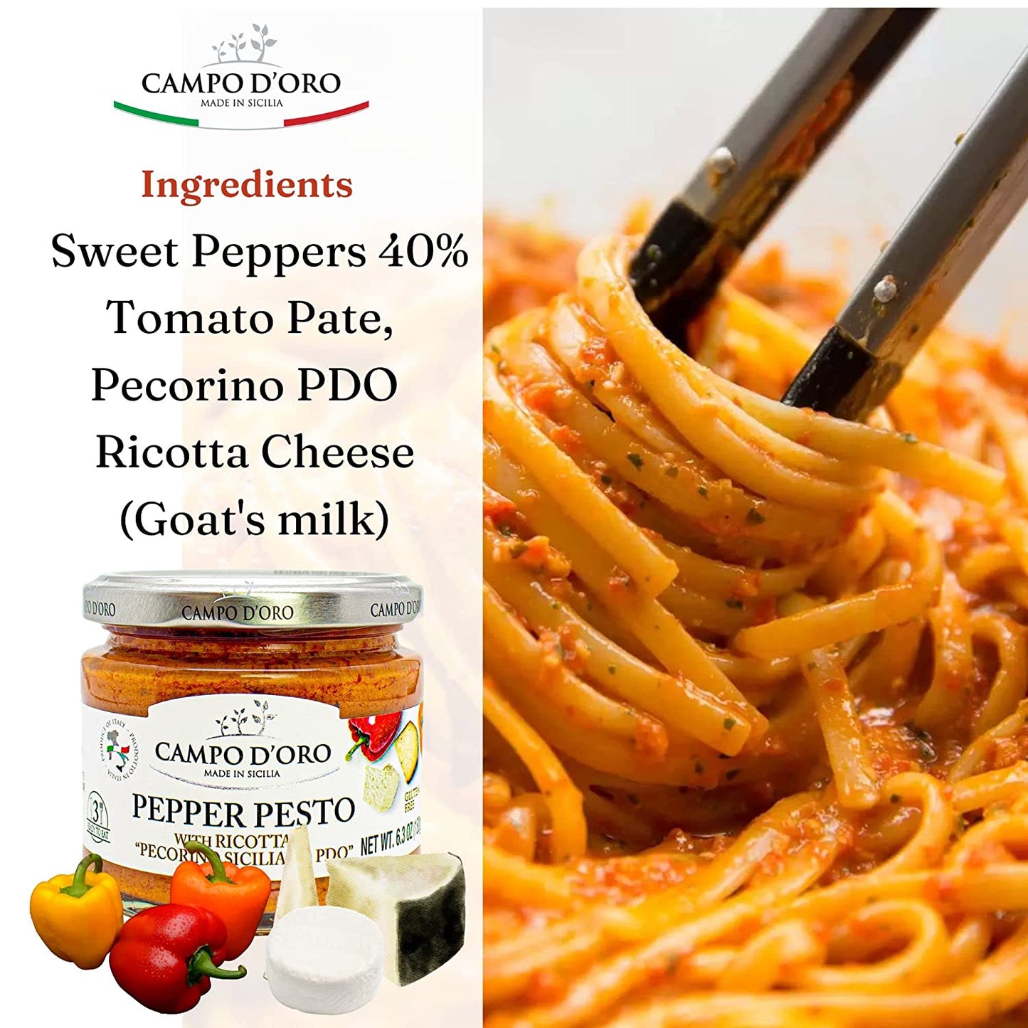 Campo D'Oro, Pepper and Ricotta Pesto with Pecorino, 6.35oz