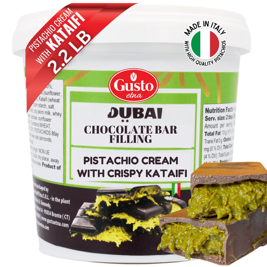 Gusto Etna, Pistachio Chocolate Bar Filling, 30% Pistachio, Pistachio Cream with Crispy Kataifi 2.2 lb (1kg)