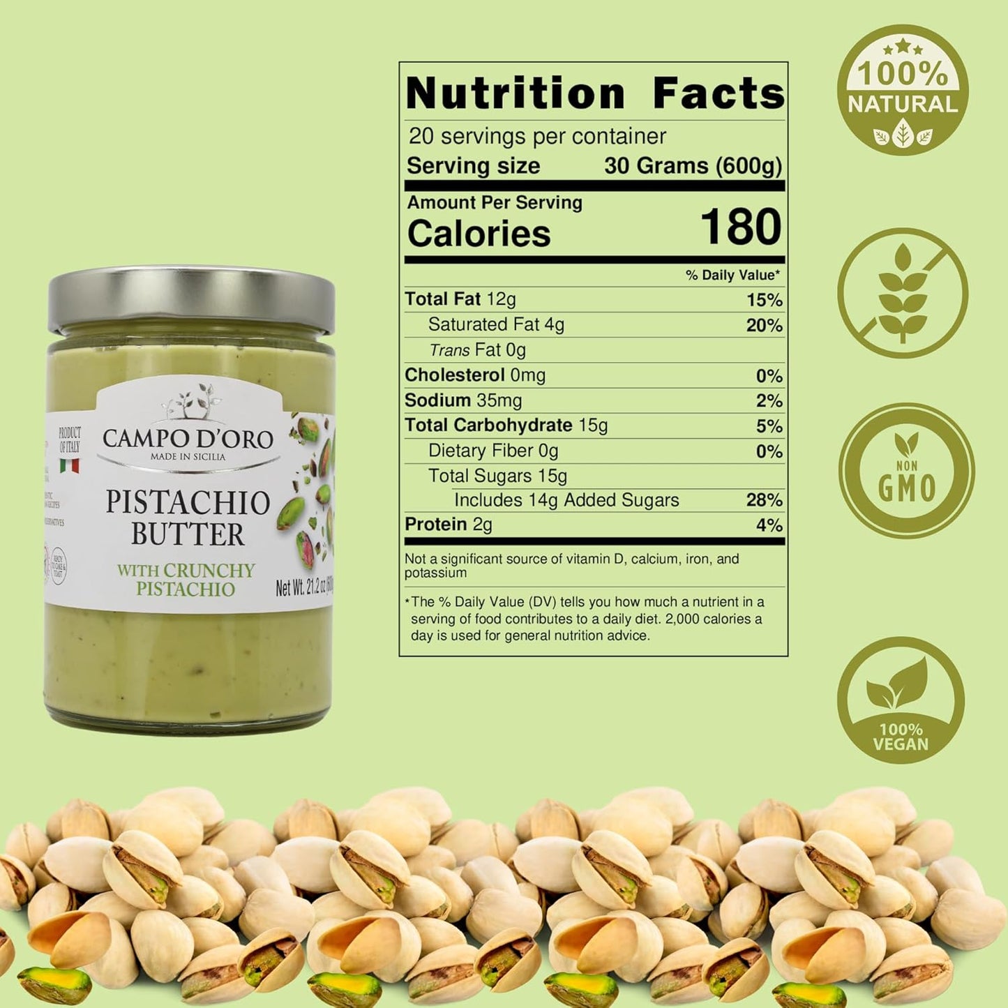 Campo D'Oro, Crunchy Pistachio Butter Cream, 21.2oz