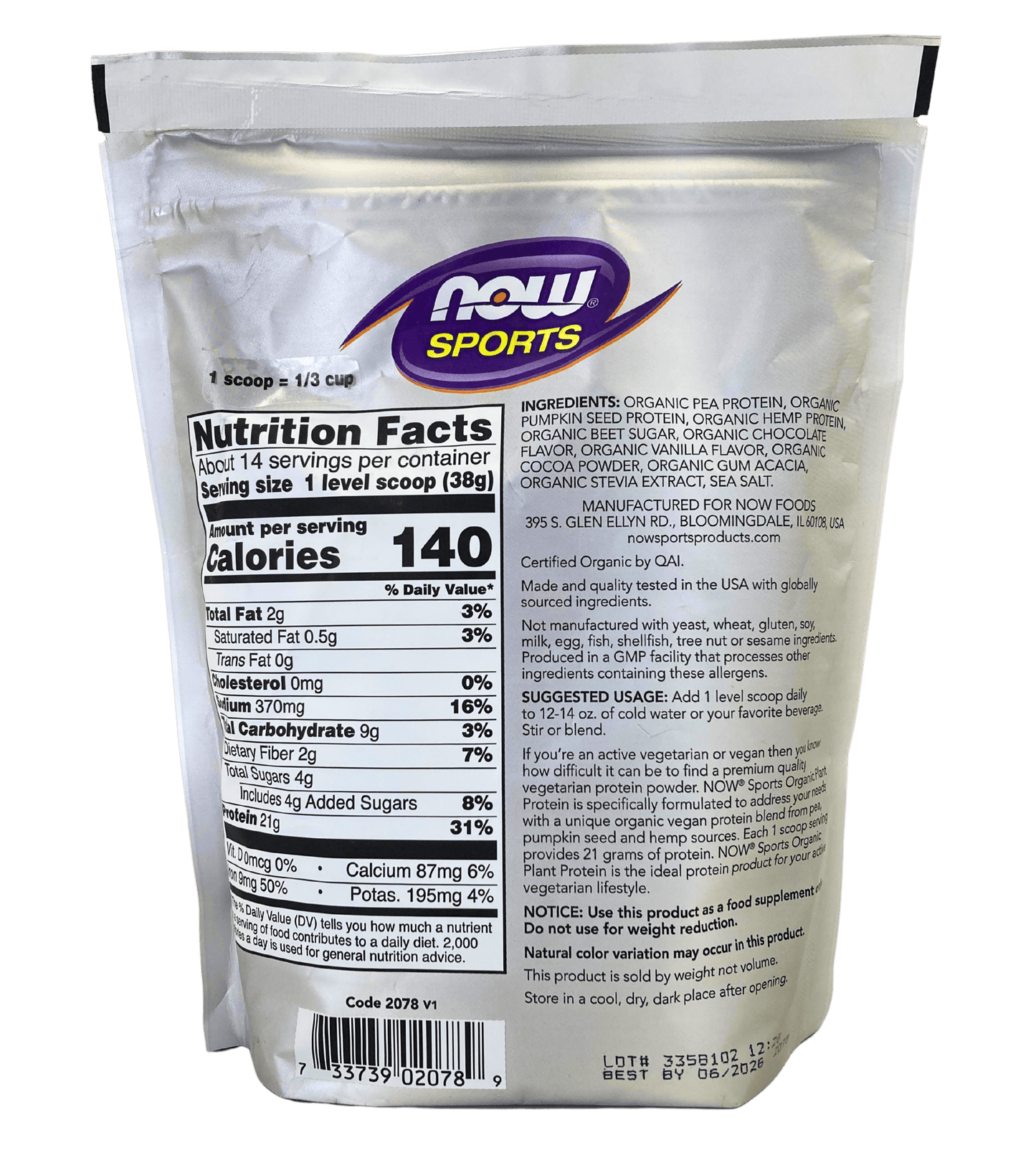 Plant Protein Powder, Organic, 1.2 lb