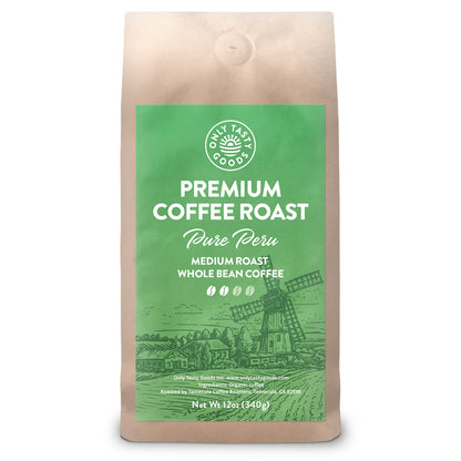 Pure Peru Medium Roast Whole Bean Coffee, Organic, Fair Trade, Low Acid, Non-GMO