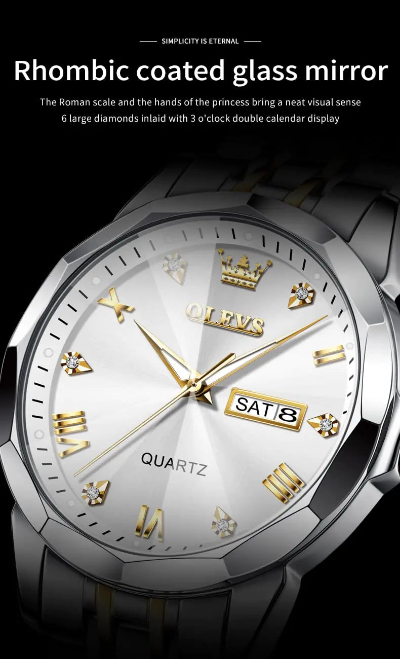 OLEVS Elegant Silver: Two-Tone Men’s Diamond Watch