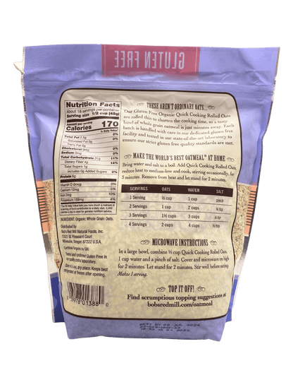 Oats, Quick Rolled, Organic, Gluten-Free, Bob's Red Mill
