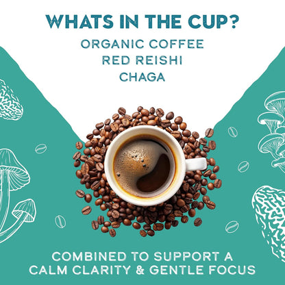 Decaffeinated Red Reishi & Chaga Mushroom Coffee Adaptogens Blend
