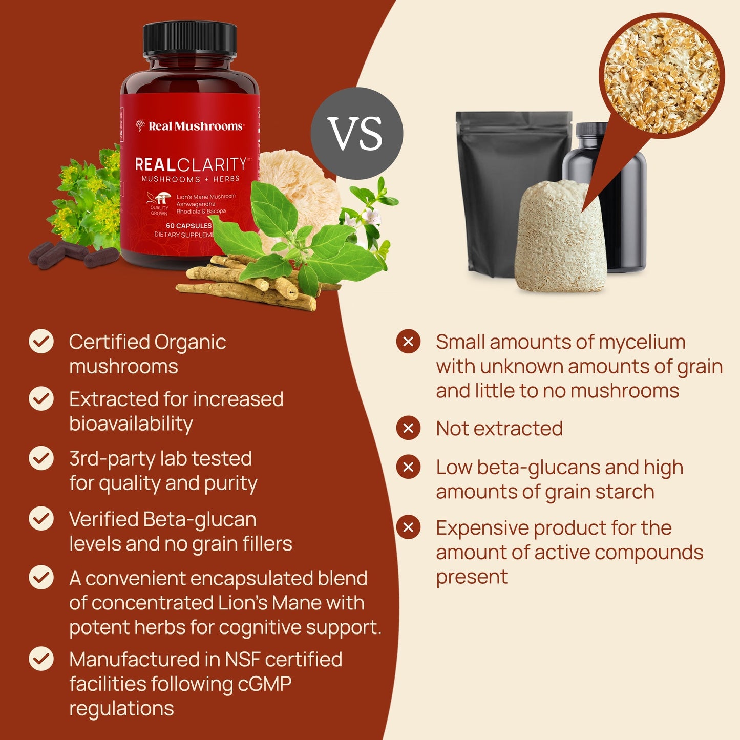 RealClarity - Lion's Mane, Ashwagandha, Rhodiola and Bacopa by Real Mushrooms