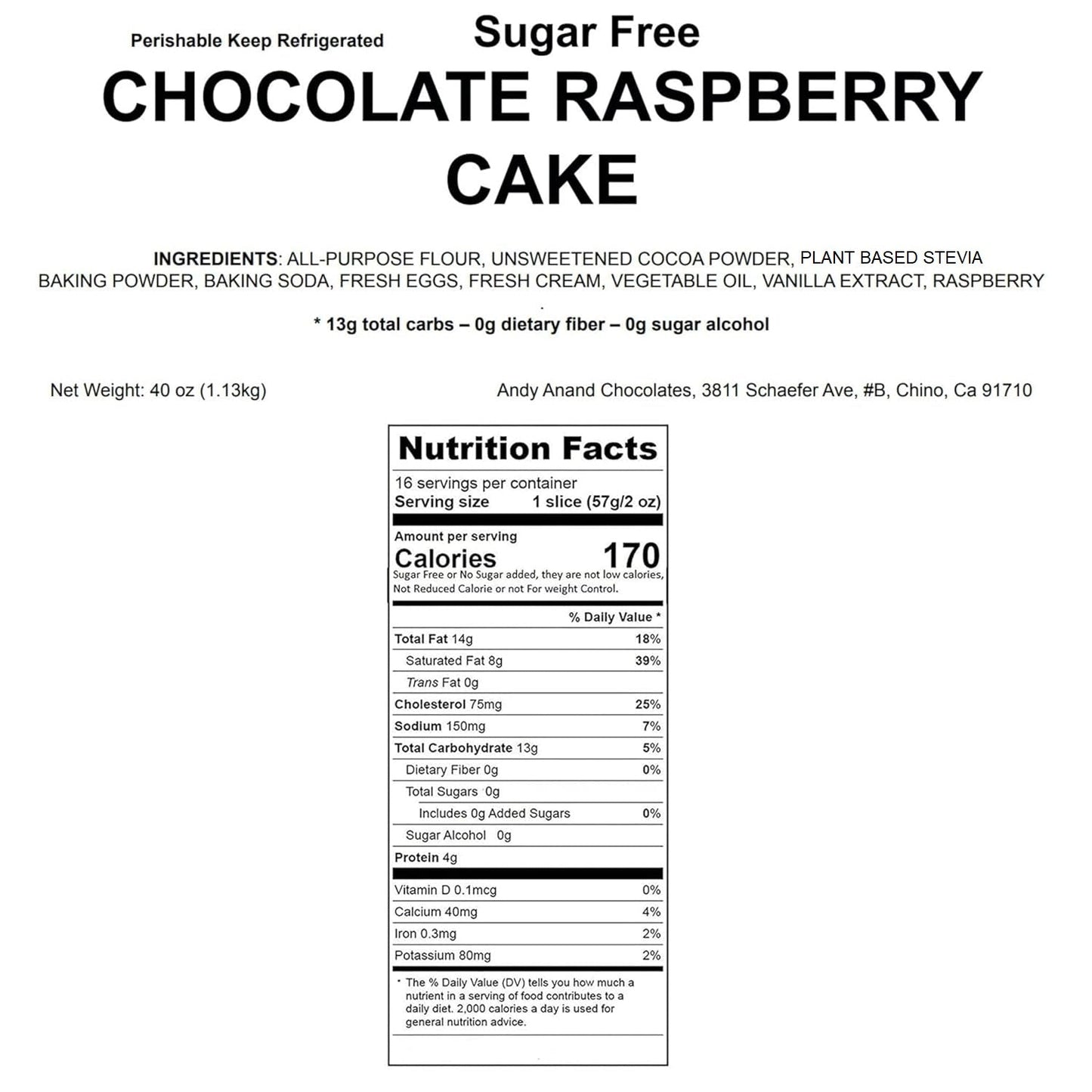 Andy Anand Sugar Free Raspberry Chocolate Coconut Cake Exquisite 9"with Real Chocolate Truffles: Delectable Dessert Baked in Homemade Style In Sugar Free Bakeries - 2.8 lbs