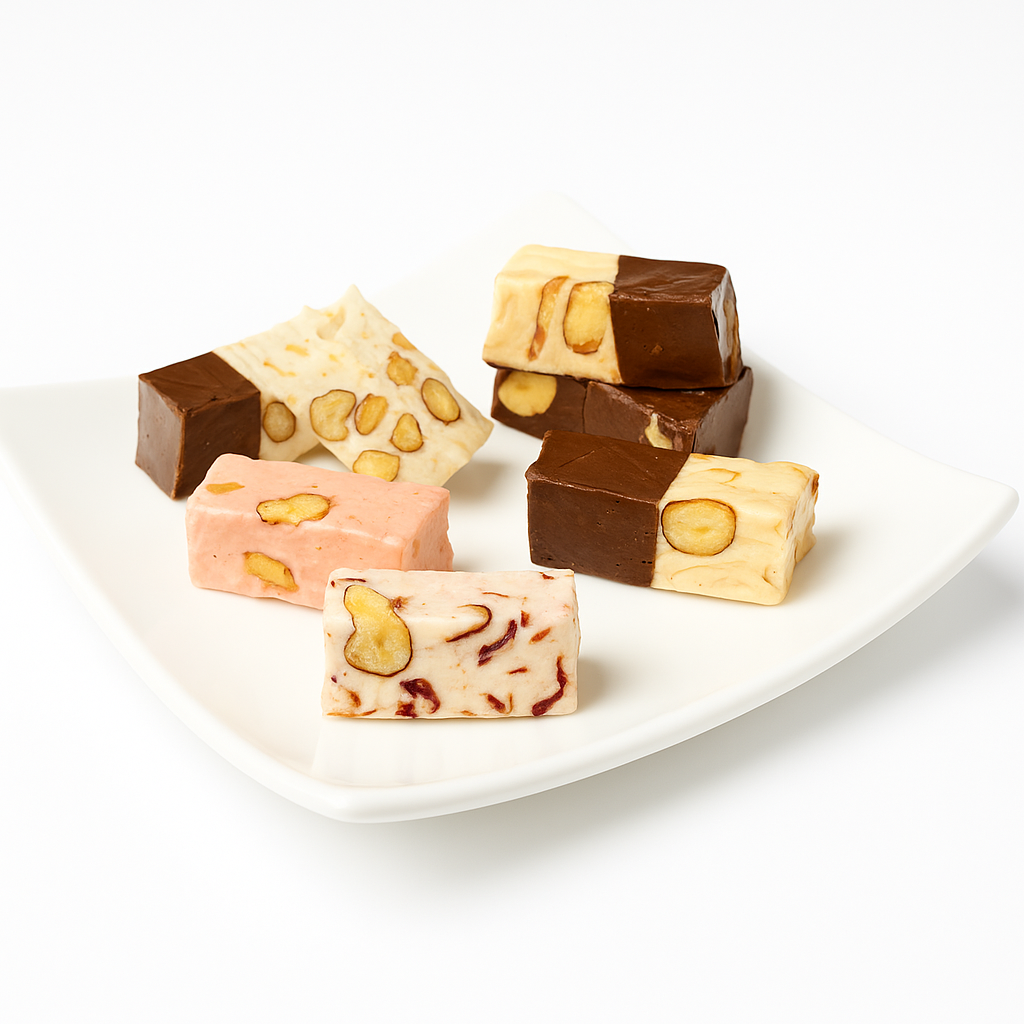 Andy Anand 28 bite-sized Roasted Almond Nougat Soft Nougat Brittle, Traditional European Turron Recipe Style, Nougat with Almonds - 7 Oz