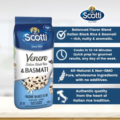 Riso Scotti, Venere Italian Black Rice & Basmati Rice, 17.6 oz (500 g)