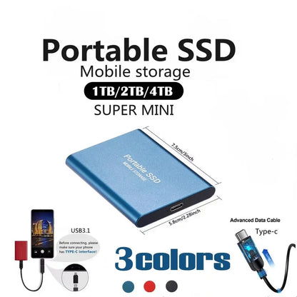 External Hard Drive SSD 4TB - USB 3.0 Solid Disk Fast Transfer Shockproof Large Backup Plug & Play Compatible with Mac/PC/Phones