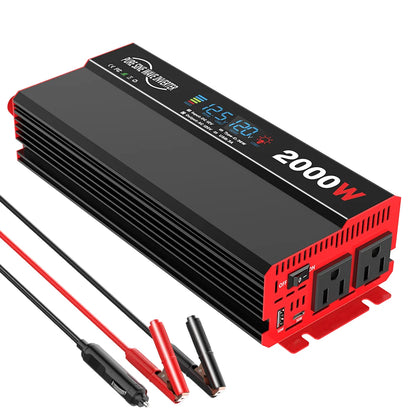 2000W Pure Sine Wave Power Inverter Transformers DC 12V To AC 120V with USB Type-C LCD Display For Vehicles,RV,Solar Panel,Camp