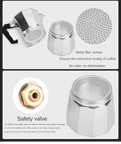 Mocha Coffee Pots Italian Aluminum Octagonal Pot Tea Maker Portable Coffee Maker