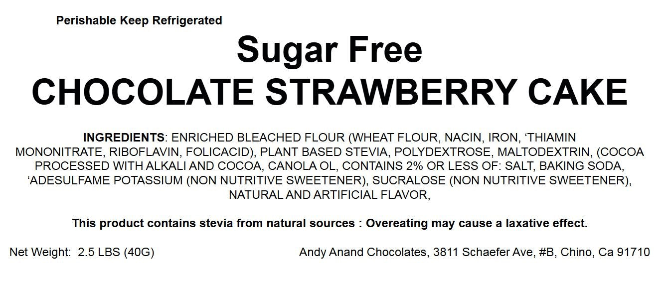 Andy Anand Delicious Sugar Free Cake - Chocolate Strawberry Cake 9" Amazing No Sugar Added Cakes From Bakery (2.5 lbs)