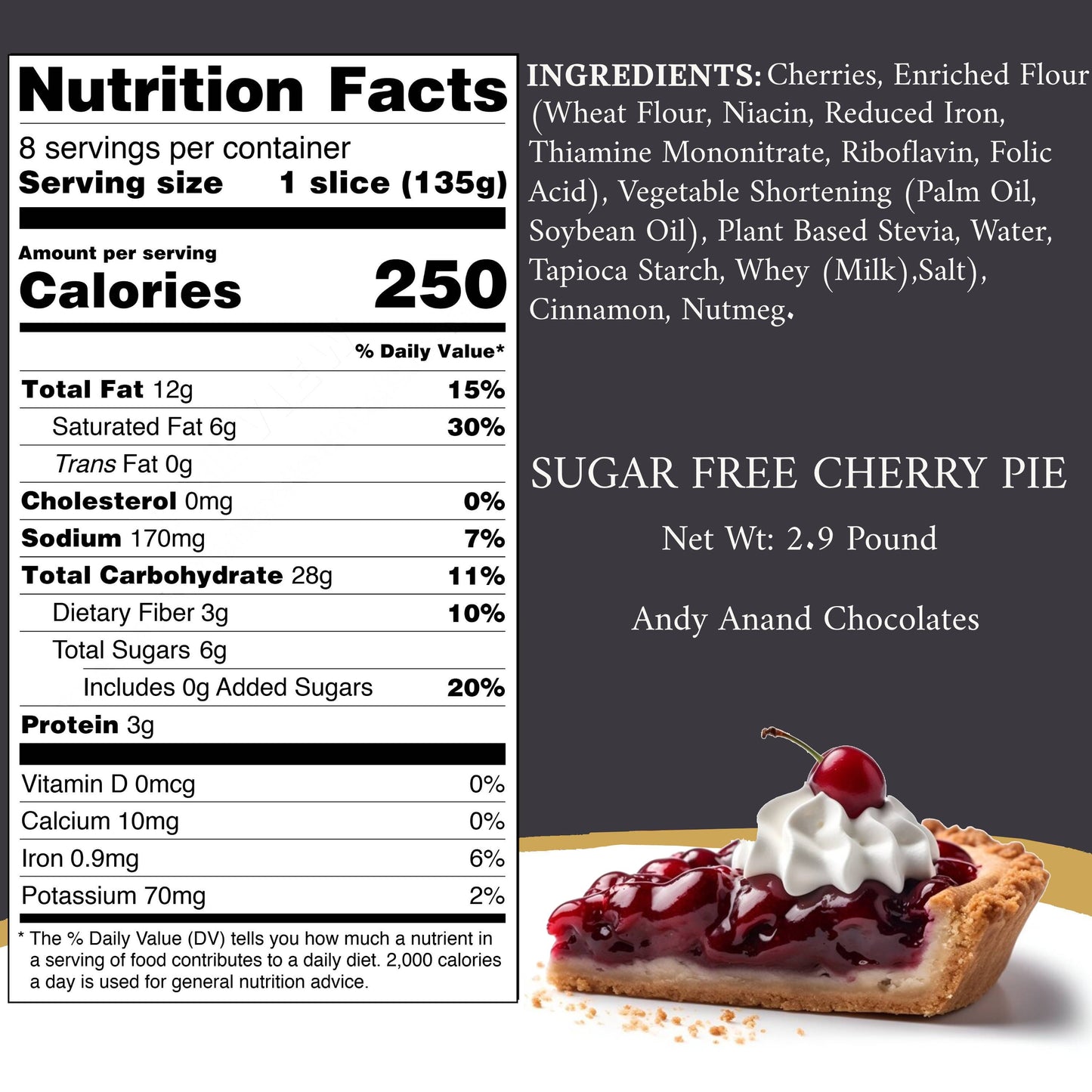 Andy Anand Sugar Free Pie Freshly Baked (2.9 lbs) delicious, decadent