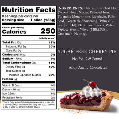 Andy Anand Sugar Free Cherry Pie - Enjoy the amazing taste of a classic Cherry Pie without the sugar! (2.9 lbs)