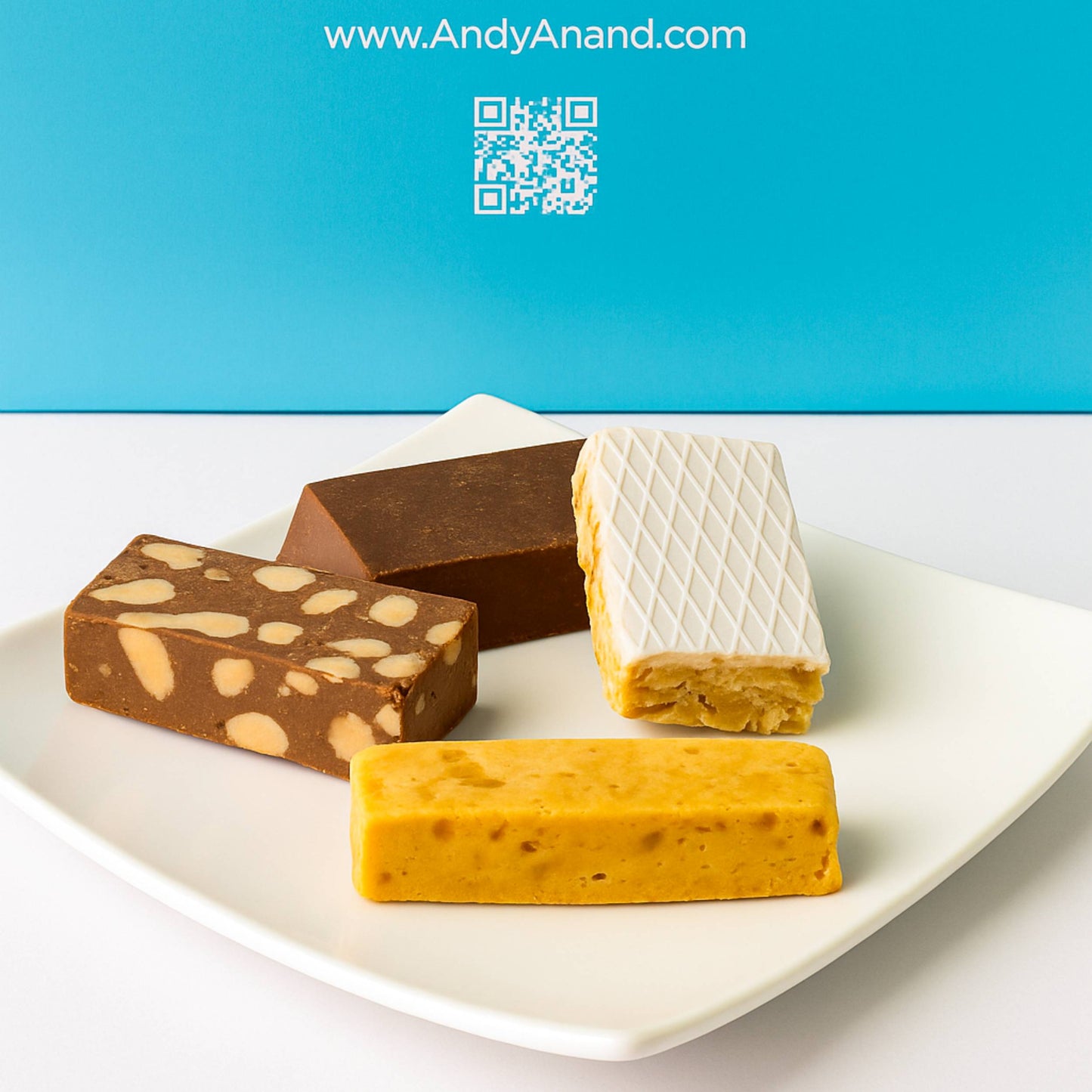 Andy Anand Sugar Free Nougat Assortment, Gluten Free - 4 Delicious Flavors of Soft Almond European Nougat with a Creamy Feel | Gluten Free, Creamy Texture - Gourmet Treat Made in Europe (8 Pcs 7 Oz)