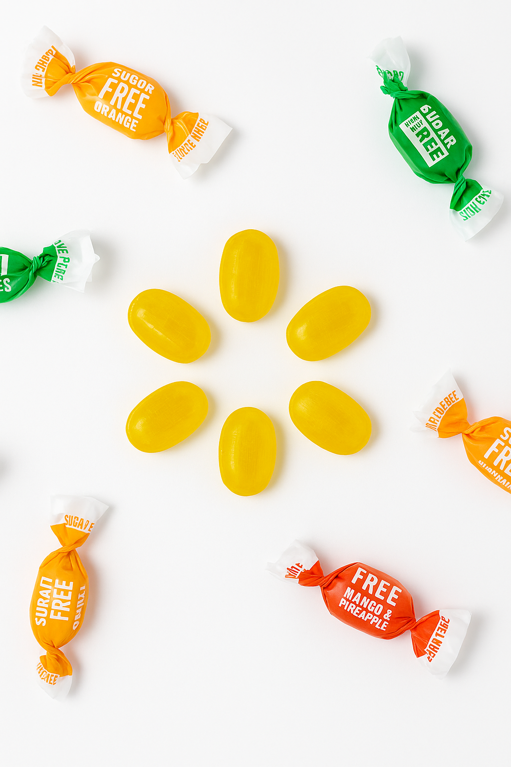 Andy Anand 55 Pc Sugar Free Ginger Candy with great tasting 3 Flavors Orange, Mango & Lemon Made In Italy, Imported Sugar Free Hard Candy - Delicious and Healthy 7 Oz