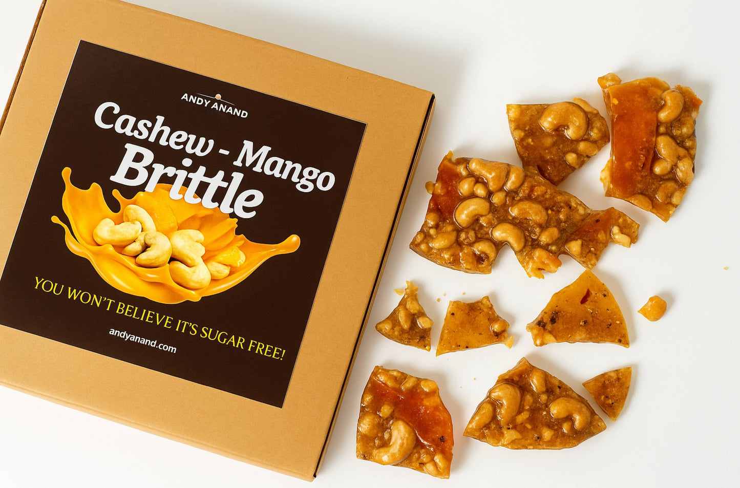 Andy Anand's Sugar Free Mango & Cashew Brittle - Croccante, Imported from Italy, a Crunchy Delight that Melts in Your Mouth! 1 lbs