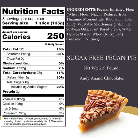 Andy Anand Sugar Free Dark Chocolate Pecan Pie Gourmet Dessert 2 lbs, Decadent, Delicious