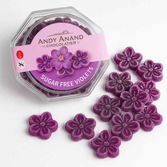 Andy Anand 150 Pc Sugar Free Violets, A Typical Old Candy Dragée Shaped Like A Flower Of Five Petals Made With The Essence Of Violet, Sugar Free Hard Candy - Made in Europe 3.5 Oz - 3 Pack (Shipped Free)