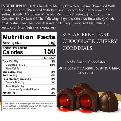 Andy Anand Sugar-Free Cherry Cordial Dark Chocolate Truffles, 48 pc – Vegan, 60% Cocoa Butter, Diabetic-Friendly Valentine's & Birthday Gift