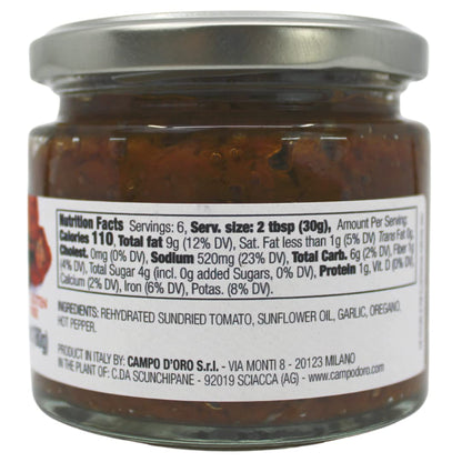 Campo D'Oro, Sundried Tomato Paté, Cream of dried Tomatoes in extra virgin olive oil 6.35 oz.