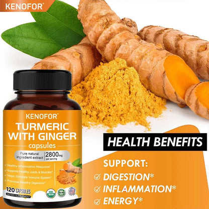 Turmeric Ginger Capsules - Natural Premium Joint Mobility and Muscle Health Promotes Healthy Gut Digestion, Immunity