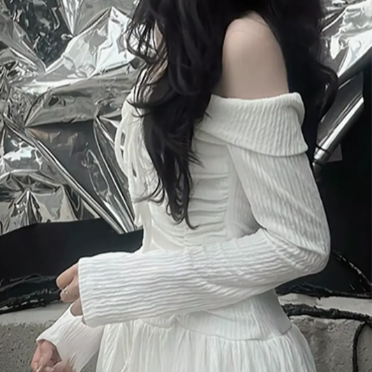 Cute Off Shoulder Long Sleeve Dress