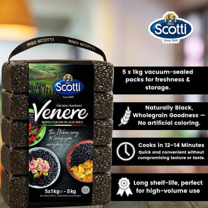 Riso Scotti Venere Black Italian Rice – Bulk (5 x 1 kg / 11 lb)