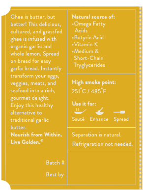 Grass-Fed Lemon & Garlic Ghee | Ahara Rasa