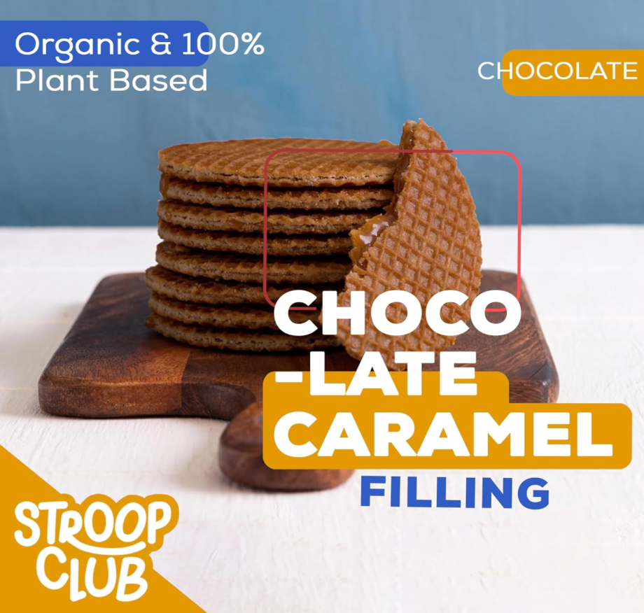 Stroop Club Chocolate Caramel Plant Based and Organic Stroopwafels Box - 12 packs x 2-pack case