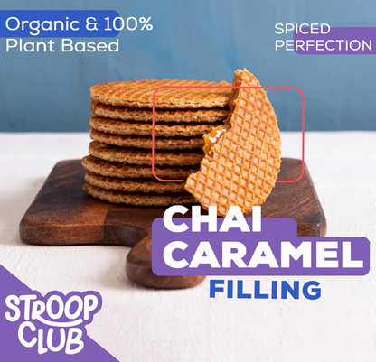 Stroop Club Chai Caramel Plant Based and Organic Stroopwafels Box - 12 packs x 2-pack case