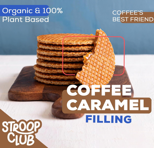 Stroop Club Coffee Caramel Plant Based and Organic Stroopwafels Box - 12 packs x 2-pack case
