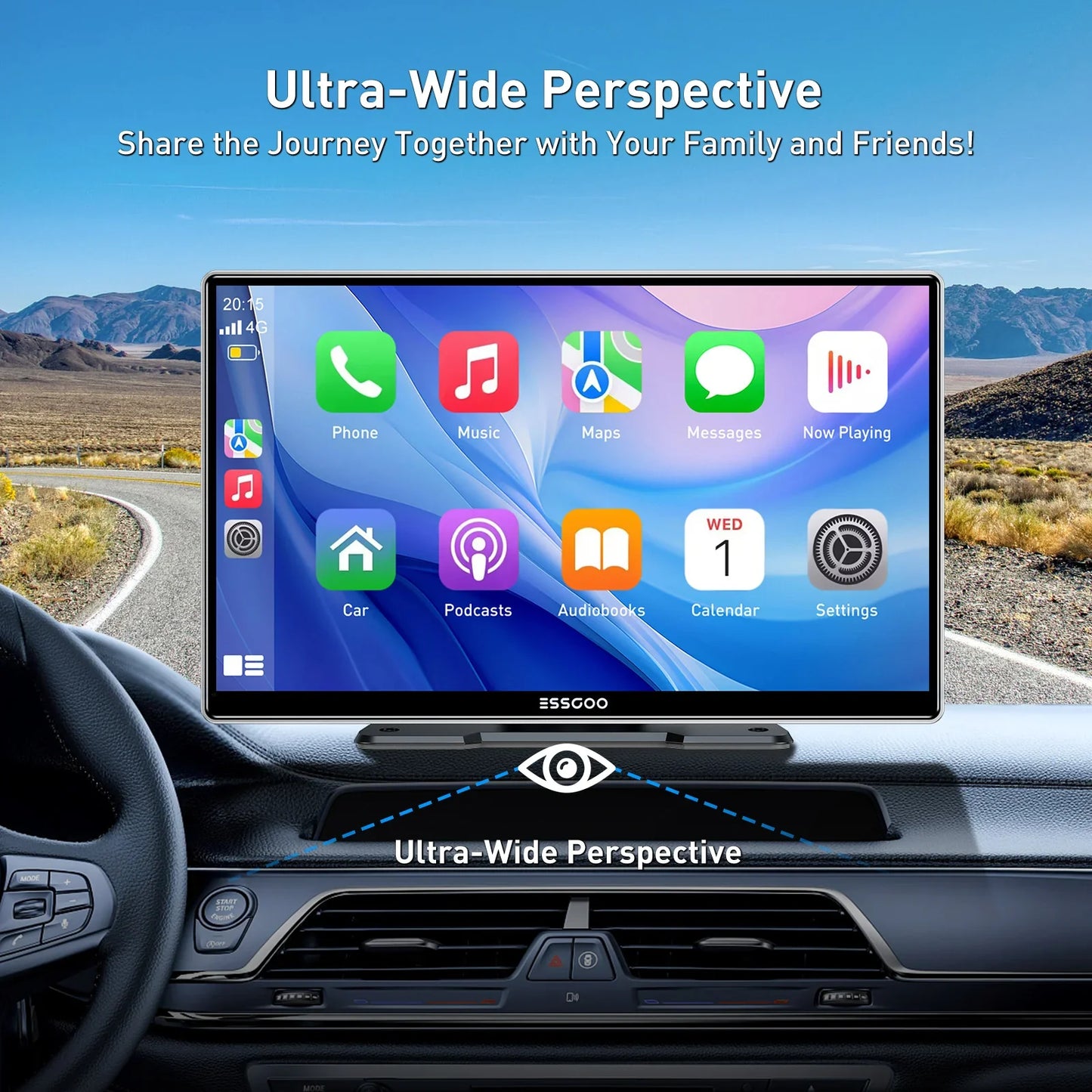 ESSGOO 9 Inch Touch Screen Portable Car Stereo Radio Wireless Apple Carplay Android Auto USB TF Bluetooth Mirror Link