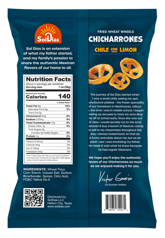 Chicharrones Chile Limon | Fried Wheat Wheels | 4 oz