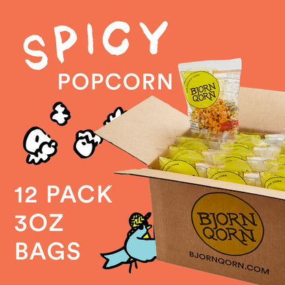Bjorn Qorn Spicy Popcorn Bags - 12-Pack x 3oz Bags case