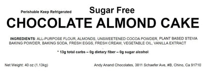 Andy Anand Sugar Free Chocolate Almond Cake Sweetened with Stevia, Guilt Free Sweetness In No Sugar Added Cakes From Bakery (2.5 lbs)