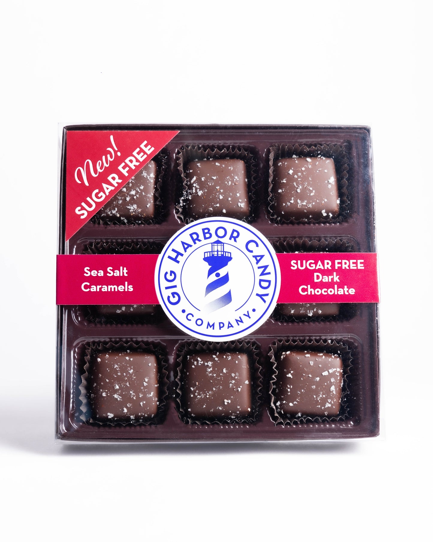 SUGAR FREE DARK CHOCOLATE SEA SALT CARAMELS, 9pc