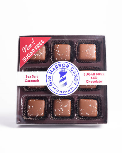 SUGAR FREE MILK CHOCOLATE SEA SALT CARAMELS, 9pc