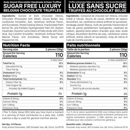 Andy Anand Sugar-Free & Gluten-Free Belgian Chocolate Truffles, 15 pc – Diabetic-Friendly, Assorted Flavors, Birthday & Valentine's Gift Box