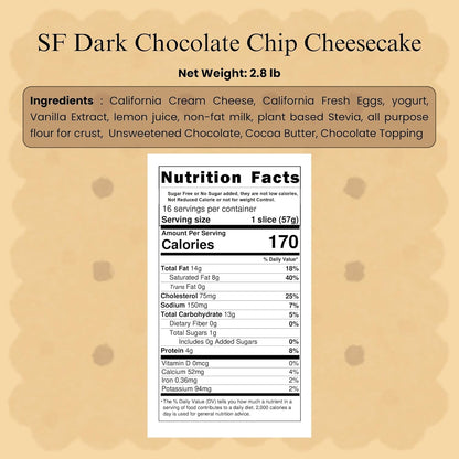 Andy Anand Sugar-Free Dark Chocolate Chip Cheesecake, 9-Inch, 2 lb – Diabetic-Friendly, California Cream Cheese, No Preservatives Gift Box