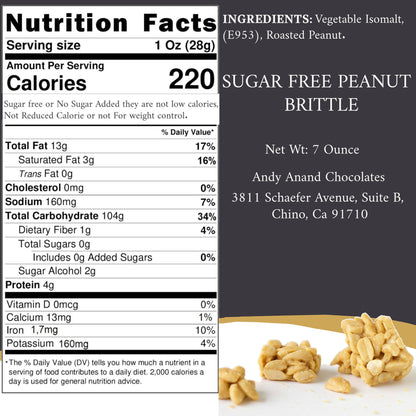 Andy Anand Sugar Free Peanut Brittle - 7 Oz Decadent Treats, The Best Healthy Sugar Free Peanut Brittle