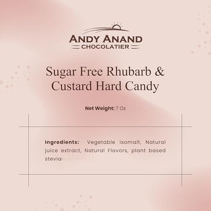 Andy Anand Sugar-Free Rhubarb & Custard Hard Candy, 25 pc – Classic British Sweet, Keto & Diabetic-Friendly Gourmet Snack Gift Box