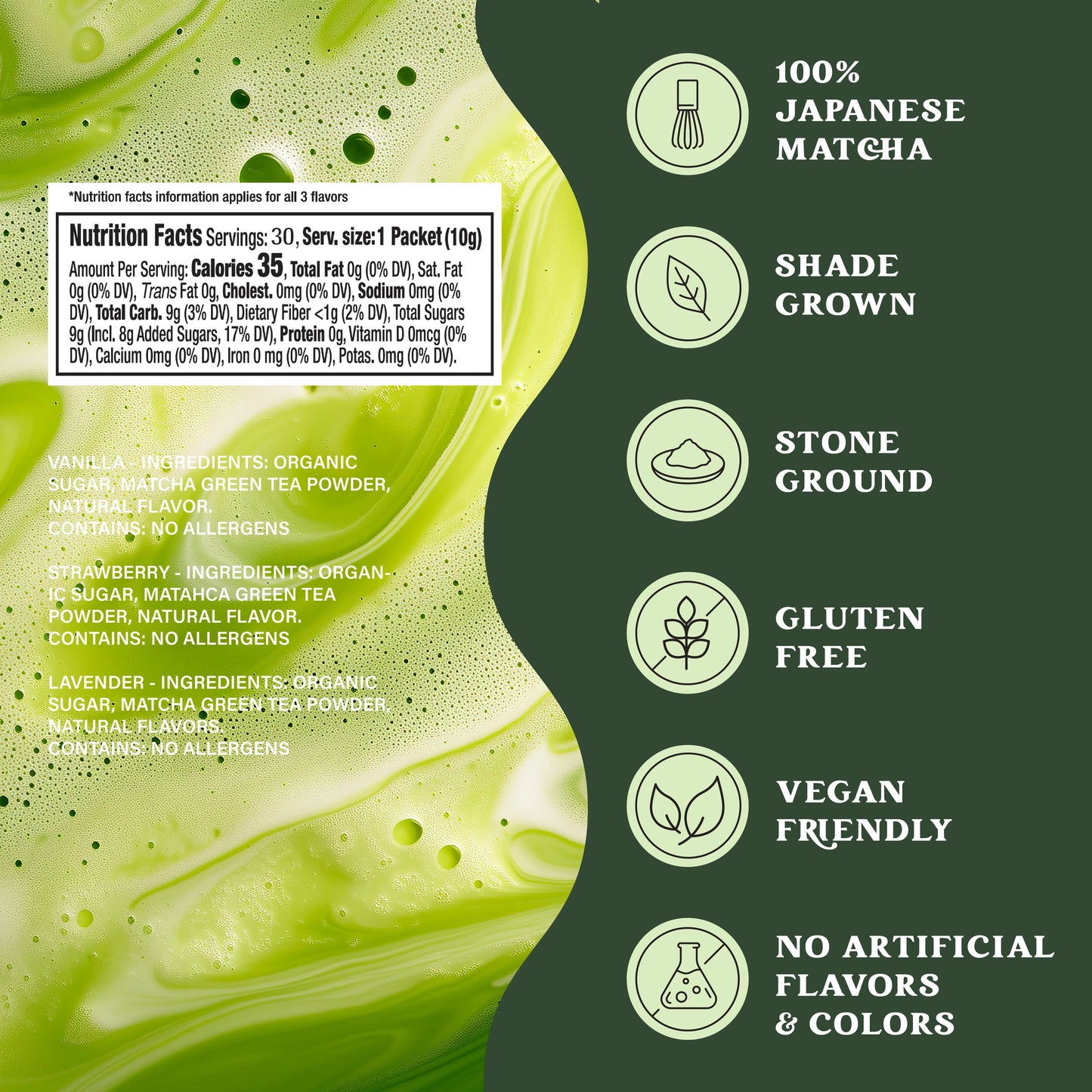 Matcha Combo Variety Pack – Lavender, Strawberry & Vanilla – Premium Shade-Grown Japanese Matcha, Sweetened with Organic Sugar, 30 Single Stick Packs