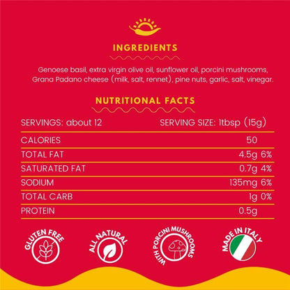 TuttoCalabria, Basil Pesto with Porcini mushroom, 6.5 oz (185 g)