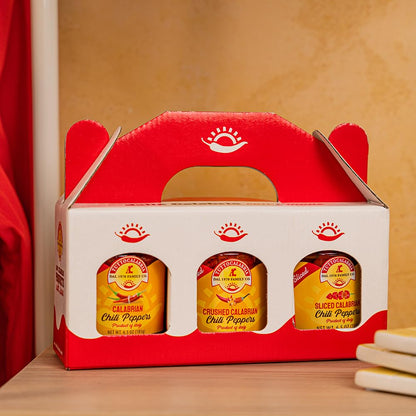 TuttoCalabria Calabrian Chili Pepper Gift Set – Hot Whole, Crushed and Sliced – 3 x 6.5 oz Jars