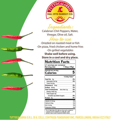 TuttoCalabria Authentic Smooth Calabrian Chili Pepper Sauce, 250ml
