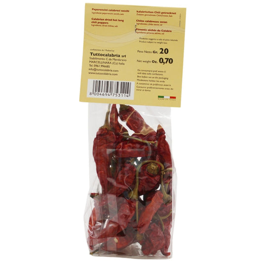TuttoCalabria Dried Whole Calabrian Chili Peppers – 20 g (0.70 oz)