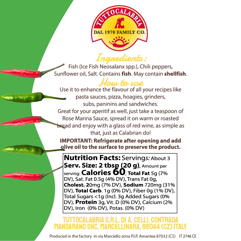TuttoCalabria, Rosa Marina Sauce - little fish with Calabria chili pepper, 6.5oz (185g)