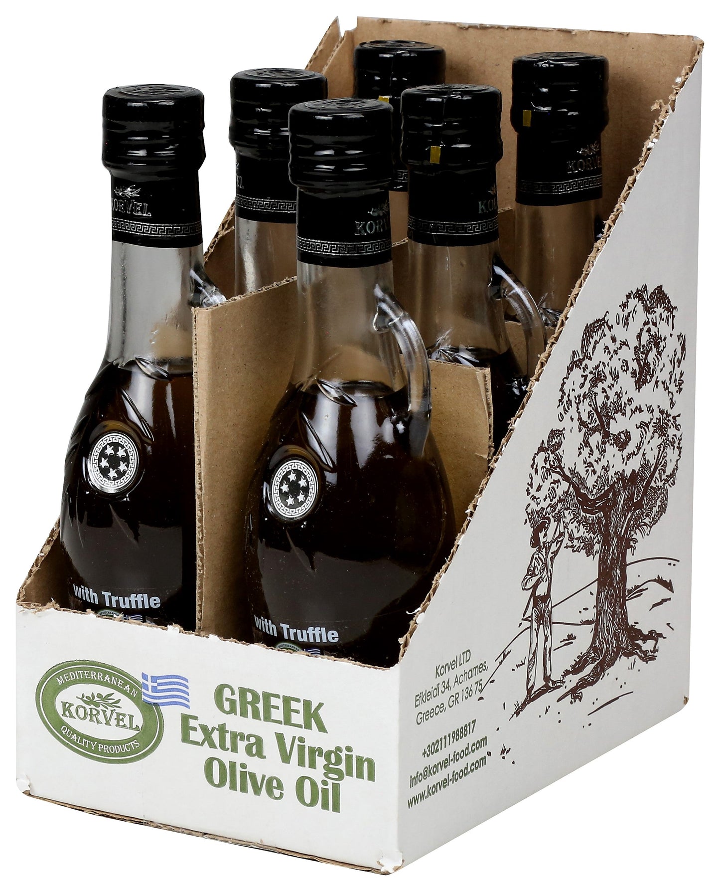KORVEL Greek Extra Virgin Olive Oil with Truffle-flavored, Amphora 8.45 fl oz (250ml) - 2 pack